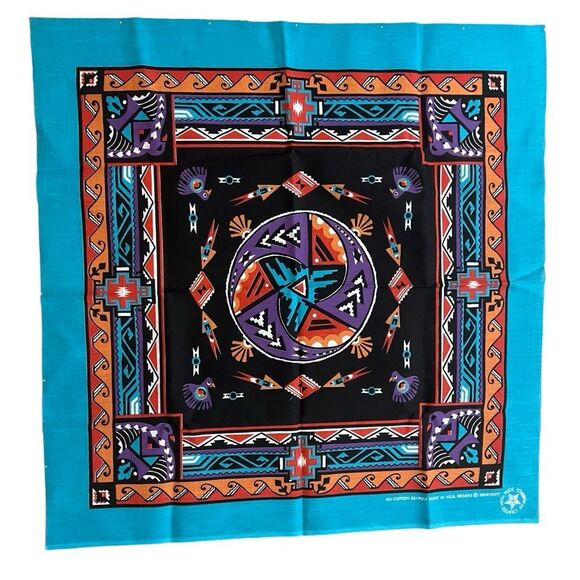 Vintage Southwest Native American Bandana USA Wamcraft 50/50 Unused 22” X 22” - Picture 1 of 4